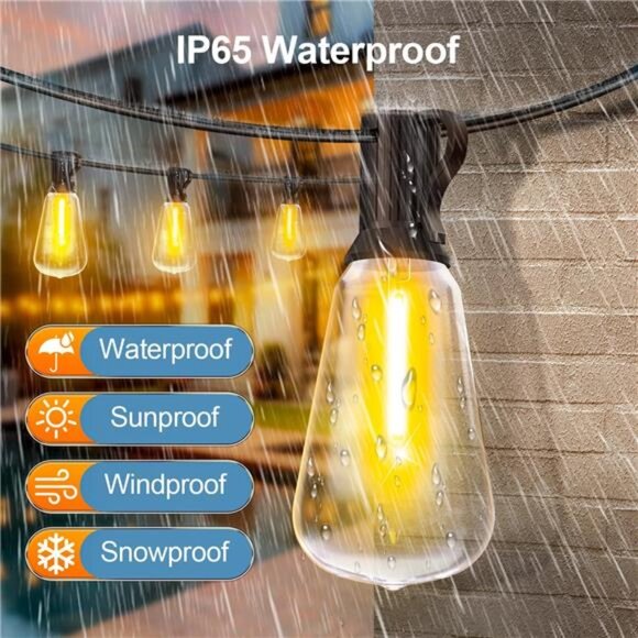 Outdoor String LED Patio Lights - 100Ft 30M Outside Waterproof Light - Picture 5 of 7